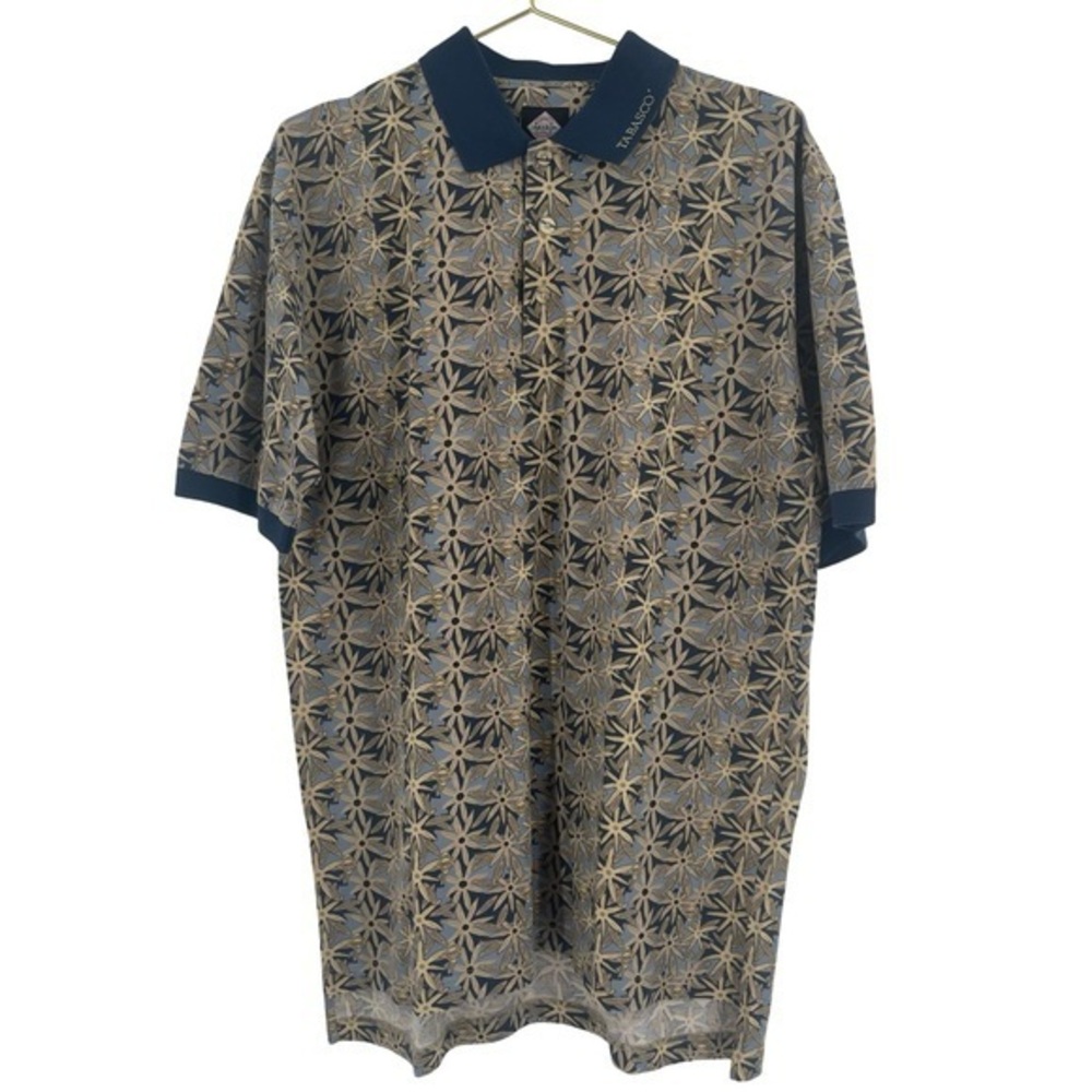 Vintage Tabasco Cotton Golf Polo Shirt All Over Print Short Sleeve Men's Large